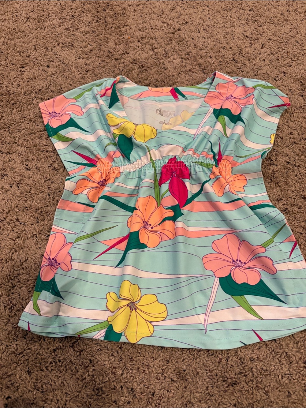 Circo Mint Floral Girls Top with Pink, Yellow & Green Flowers